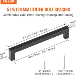 VEVOR 30 Pack Cabinet Pulls, 5.03in / 128mm Center to Center Slim Square Kitchen Cabinet Drawer, Stainless Steel Modern Kitchen Cupboard Door Handles for Kitchen Bathroom Bar Hardware Matte Black