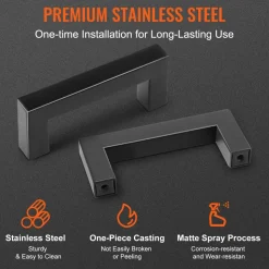 VEVOR 30 Pack Cabinet Pulls, 3in / 76mm Center to Center Slim Square Kitchen Cabinet Drawer, Stainless Steel Modern Kitchen Cupboard Door Handles for Kitchen Bathroom Bar Hardware Matte Black