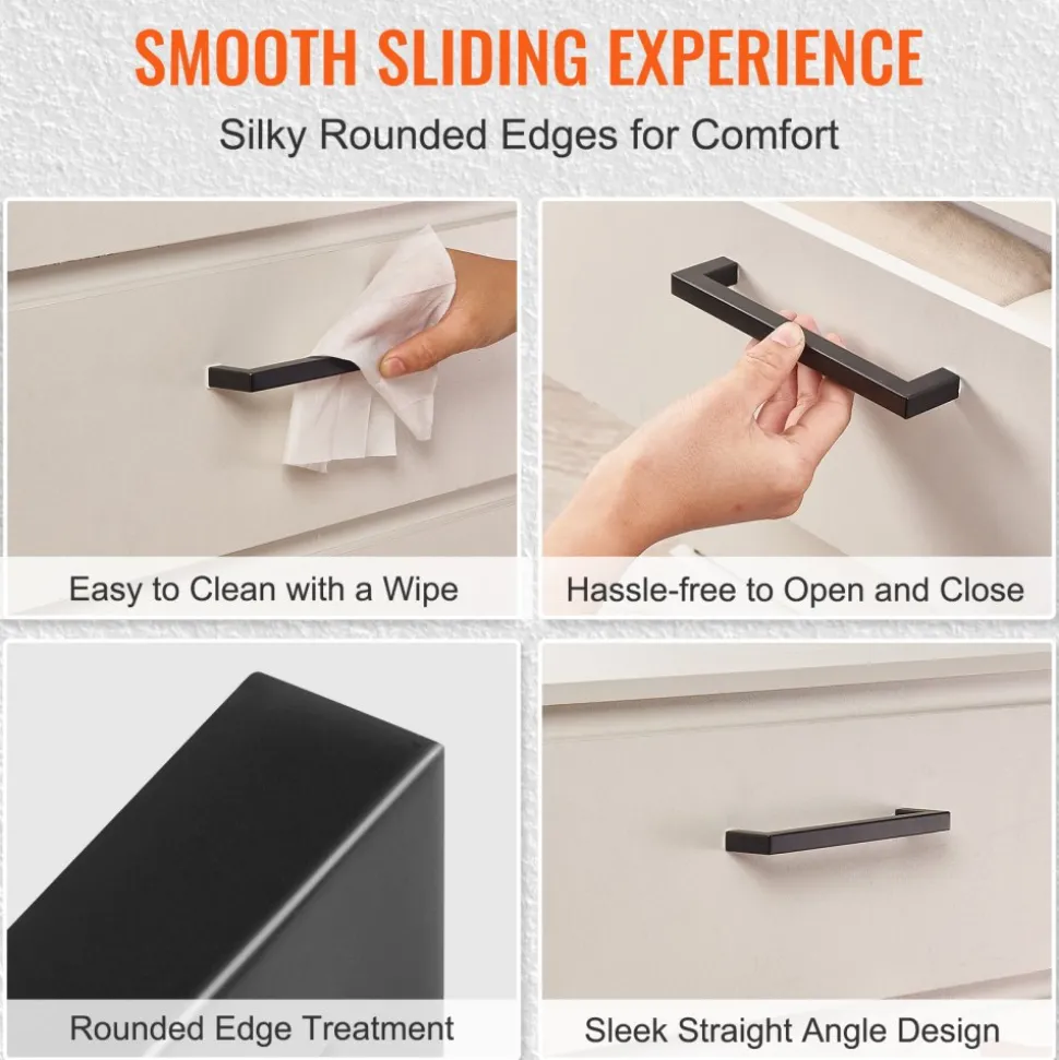 VEVOR 30 Pack Cabinet Pulls, 3in / 76mm Center to Center Slim Square Kitchen Cabinet Drawer, Stainless Steel Modern Kitchen Cupboard Door Handles for Kitchen Bathroom Bar Hardware Matte Black