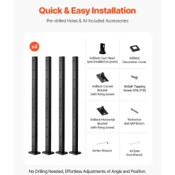 VEVOR 4-Pack Cable Railing Post, 36x2x2 In Horizontal-Hole Deck Railing Post with Pre-Drilled Holes, Stainless Steel Cable Rail Post with Horizontal and Curved Bracket, Black, 4JZLGZXHS914MY65M001V0