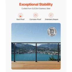 VEVOR 4-Pack Cable Railing Post, 42x2x2 In Horizontal-Hole Deck Railing Post with Pre-Drilled Holes, Stainless Steel Cable Rail Post with Horizontal and Curved Bracket, Black, 4JZLGZXHS106URZU0001V0