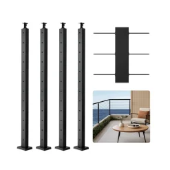 VEVOR 4-Pack Cable Railing Post, 42x2x2 In Horizontal-Hole Deck Railing Post with Pre-Drilled Holes, Stainless Steel Cable Rail Post with Horizontal and Curved Bracket, Black, 4JZLGZXHS106URZU0001V0
