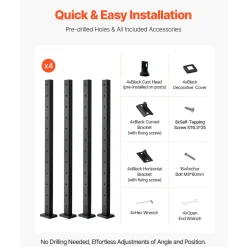 VEVOR 4-Pack Cable Railing Post, 42x2x2 In Horizontal-Hole Deck Railing Post with Pre-Drilled Holes, Stainless Steel Cable Rail Post with Horizontal and Curved Bracket, Black, 4JZLGZXHS106URZU0001V0
