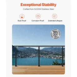 VEVOR 1-Pack Cable Railing Post, 36x2x2 In Horizontal-Hole Deck Railing Post with Pre-Drilled Holes, Stainless Steel Cable Rail Post with Horizontal and Curved Bracket, Silver, 1JZLGZXYS91466KZK001V0