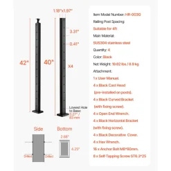 VEVOR 1-Pack Cable Railing Post, 36x2x2 In Horizontal-Hole Deck Railing Post with Pre-Drilled Holes, Stainless Steel Cable Rail Post with Horizontal and Curved Bracket, Silver, 1JZLGZXYS91466KZK001V0