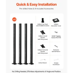 VEVOR 1-Pack Cable Railing Post, 36x2x2 In Horizontal-Hole Deck Railing Post with Pre-Drilled Holes, Stainless Steel Cable Rail Post with Horizontal and Curved Bracket, Silver, 1JZLGZXYS91466KZK001V0