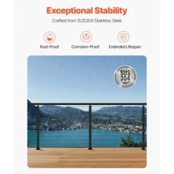 VEVOR 1-Pack Cable Railing Post, 36x2x2 In Horizontal-Hole Deck Railing Post with Pre-Drilled Holes, Stainless Steel Cable Rail Post with Horizontal and Curved Bracket, Black, 1JZLGZXHS9148RVYS001V0
