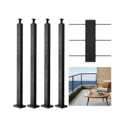 VEVOR 1-Pack Cable Railing Post, 36x2x2 In Horizontal-Hole Deck Railing Post with Pre-Drilled Holes, Stainless Steel Cable Rail Post with Horizontal and Curved Bracket, Black, 1JZLGZXHS9148RVYS001V0