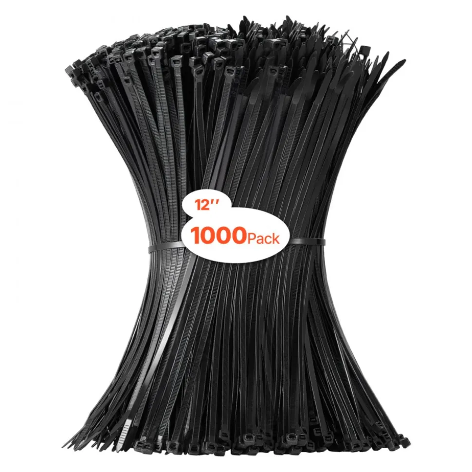 VEVOR 1000 Pack Cable Zip Ties, 12-inch Heavy Duty Cable Wire Ties with 50LBS High Tensile Strength, Multi-Purpose Self-Locking Nylon Tie Wraps, Heat & Cold Resistant for Indoor and Outdoor Use