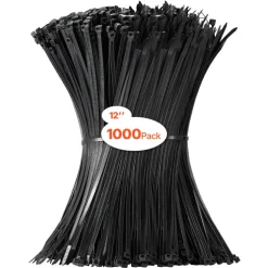 VEVOR 1000 Pack Cable Zip Ties, 12-inch Heavy Duty Cable Wire Ties with 50LBS High Tensile Strength, Multi-Purpose Self-Locking Nylon Tie Wraps, Heat & Cold Resistant for Indoor and Outdoor Use