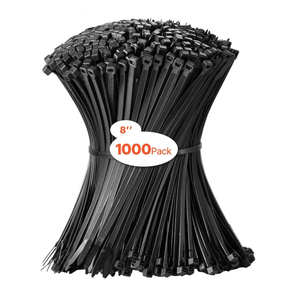 VEVOR 1000 Pack Cable Zip Ties, 8-inch Heavy Duty Cable Wire Ties with 45LBS High Tensile Strength, Multi-Purpose Self-Locking Nylon Tie Wraps, Heat & Cold Resistant for Indoor and Outdoor Use