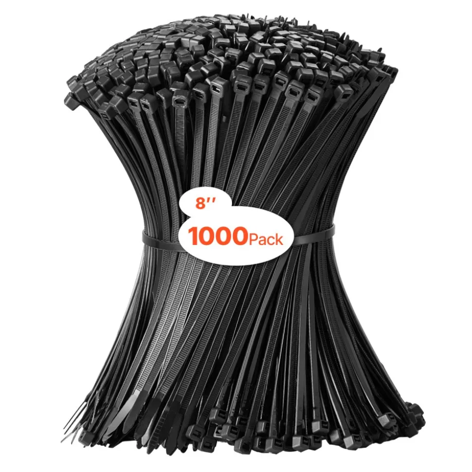 VEVOR 1000 Pack Cable Zip Ties, 8-inch Heavy Duty Cable Wire Ties with 45LBS High Tensile Strength, Multi-Purpose Self-Locking Nylon Tie Wraps, Heat & Cold Resistant for Indoor and Outdoor Use