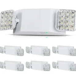 VEVOR 6 Pack Commercial Emergency Light, 3W, White LED Emergency Exit Lighting Fixtures with 180 Minutes Backup Battery Adjustable 2 LED Square Head, Ceiling or Wall Mount for Business Power Outages