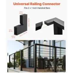 VEVOR 2 Pack Corner Connectors for Handrail, Extension Stair Railing Accessories, POM Hand Rail Connector Fittings for Rectangular Cable Railing, Deck Cable Rail System Outdoor, Matte Black, HT-05