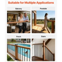 VEVOR 125 Pack Deck Balusters, 36 in Aluminum Railing Spindles, 3/4 in Diameter Hollow Round Metal Decking Stair Balusters with Connectors, Screws, for Deck, Porch & Staircase Railing Fence, Black