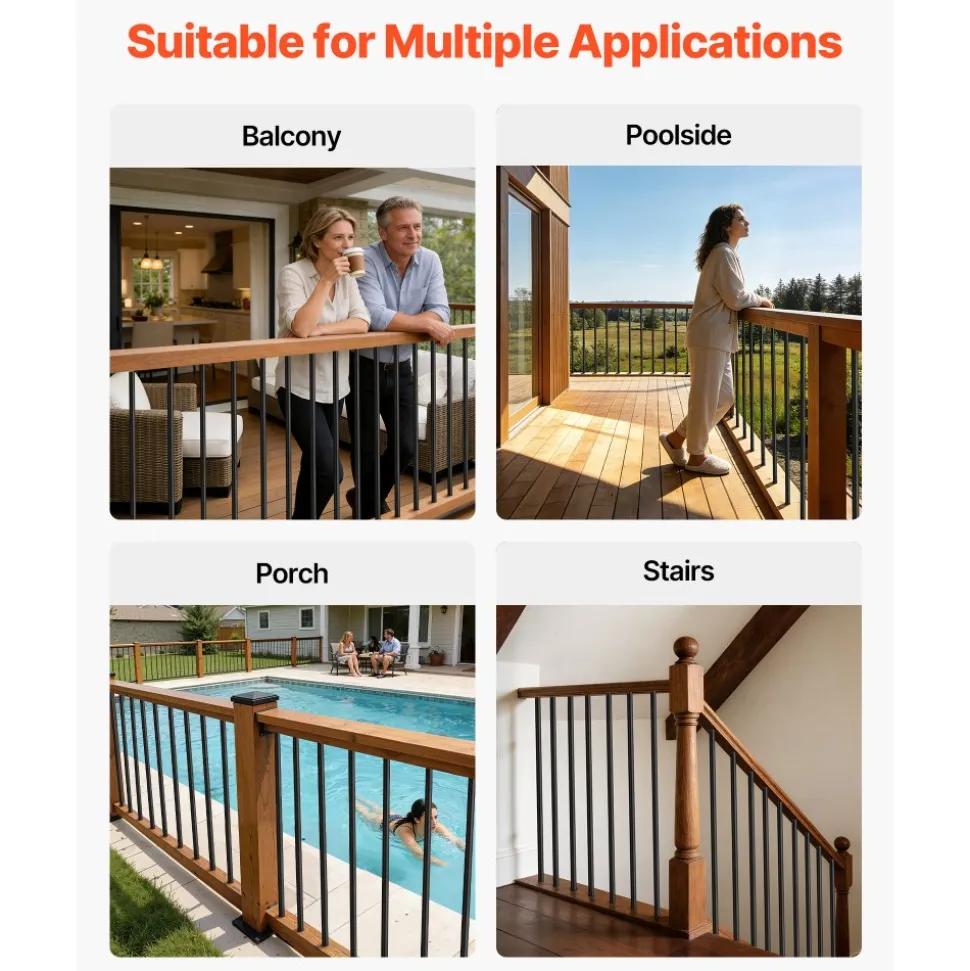 VEVOR 125 Pack Deck Balusters, 32 in Aluminum Railing Spindles, 3/4 in Diameter Hollow Round Metal Decking Stair Balusters with Connectors, Screws, for Deck, Porch & Staircase Railing Fence, Black