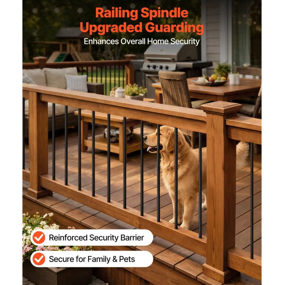 VEVOR 125 Pack Deck Balusters, 32 in Aluminum Railing Spindles, 3/4 in Diameter Hollow Round Metal Decking Stair Balusters with Connectors, Screws, for Deck, Porch & Staircase Railing Fence, Black