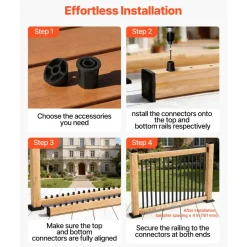 VEVOR 125 Pack Deck Balusters, 26 in Aluminum Railing Spindles, 3/4 in Diameter Hollow Round Metal Decking Stair Balusters with Connectors, Screws, for Deck, Porch & Staircase Railing Fence, Black