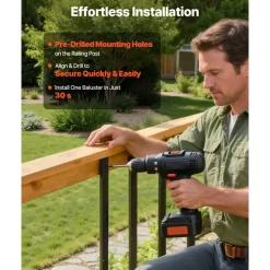 VEVOR 61 Pack Deck Balusters, 32.28 in Galvanized Steel Railing Spindles, Hollow Rectangle Metal Decking Stair Balusters with Pre-Drilled Hole, End Caps, Screws, for Deck, Porch & Stair Railing, Black
