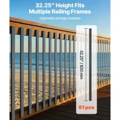 VEVOR 61 Pack Deck Balusters, 32.28 in Galvanized Steel Railing Spindles, Hollow Rectangle Metal Decking Stair Balusters with Pre-Drilled Hole, End Caps, Screws, for Deck, Porch & Stair Railing, Black