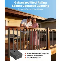 VEVOR 61 Pack Deck Balusters, 36 in Galvanized Steel Railing Spindles, Hollow Rectangle Metal Decking Stair Balusters with Pre-Drilled Hole, End Caps, Screws, for Deck, Porch & Stair Railing, Black