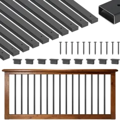 VEVOR 61 Pack Deck Balusters, 29.5 in Galvanized Steel Railing Spindles, Hollow Rectangle Metal Decking Stair Balusters with Pre-Drilled Hole, End Caps, Screws, for Deck, Porch & Stair Railing, Black