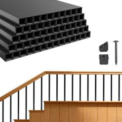 VEVOR 125 Pack Deck Balusters, 3/4 in Square x 26 in Long Aluminum Railing Spindles, Hollow Metal Decking Stair Balusters with Connectors, Screws, for Deck, Porch & Staircase Railing Fence, Black