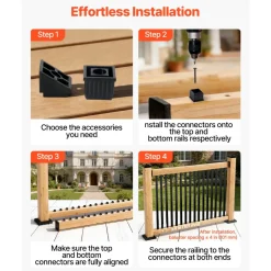 VEVOR 125 Pack Deck Balusters, 3/4 in Square x 26 in Long Aluminum Railing Spindles, Hollow Metal Decking Stair Balusters with Connectors, Screws, for Deck, Porch & Staircase Railing Fence, Black