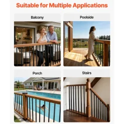VEVOR 125 Pack Deck Balusters, 3/4 in Square x 26 in Long Aluminum Railing Spindles, Hollow Metal Decking Stair Balusters with Connectors, Screws, for Deck, Porch & Staircase Railing Fence, Black