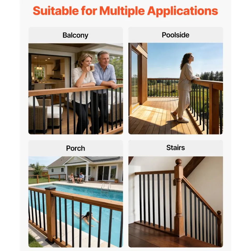 VEVOR 125 Pack Deck Balusters, 3/4 in Square x 26 in Long Aluminum Railing Spindles, Hollow Metal Decking Stair Balusters with Connectors, Screws, for Deck, Porch & Staircase Railing Fence, Black