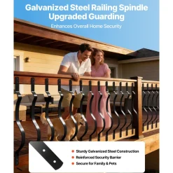 VEVOR 61 Pack Deck Balusters, 32.28 x 1 in Metal Railing Spindles, Galvanized Steel Decking Stair Balusters with Screws, Stylish Wavy Design for Outdoor Deck, Porch & Staircase Railing Fence, Black