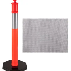 VEVOR 5Pack Delineator Posts 44 Inch Height, Orange PE Delineator Post Kit 10 inch Reflective Band, Traffic Delineator Posts with Rubber Base 16 inch for Construction Sites, Facility Management etc.