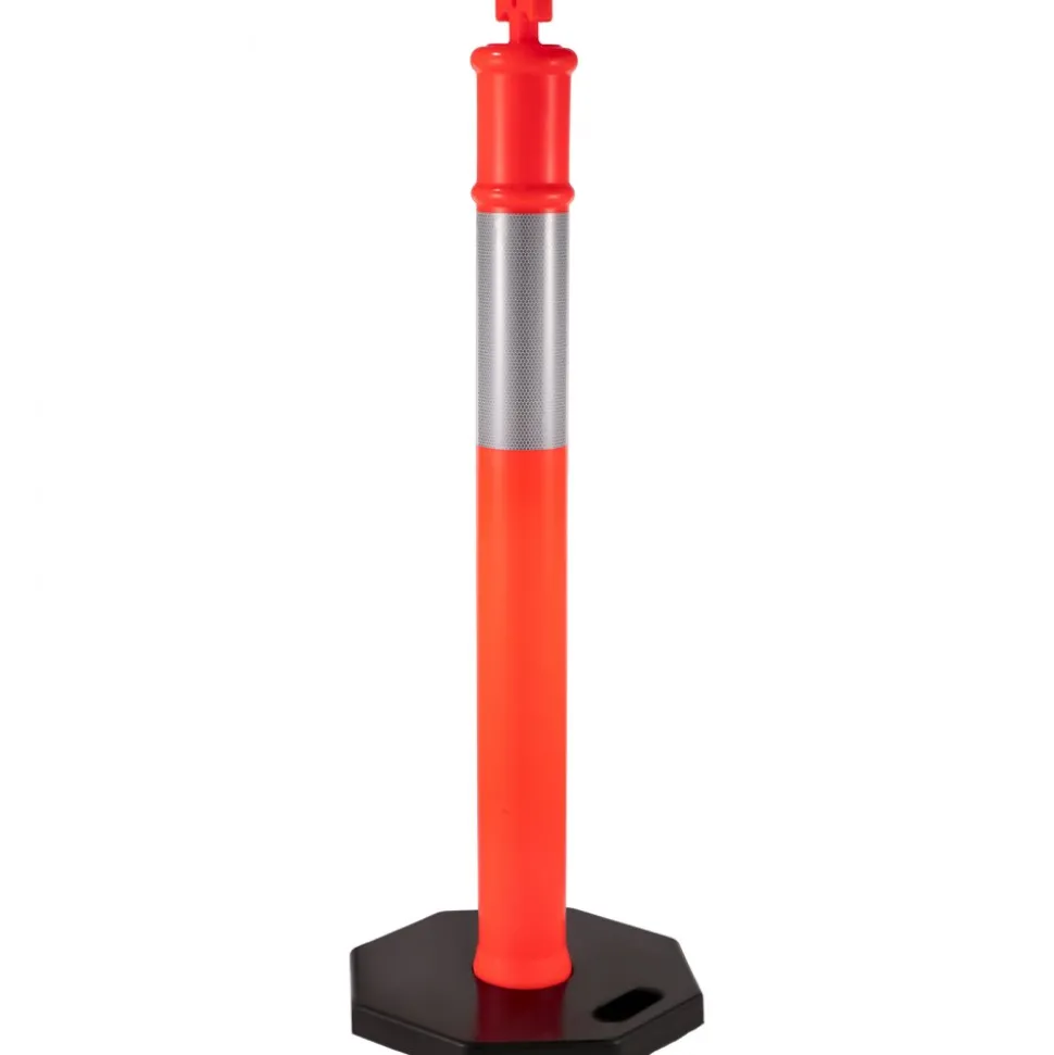 VEVOR 5Pack Delineator Posts 44 Inch Height, Orange PE Delineator Post Kit 10 inch Reflective Band, Traffic Delineator Posts with Rubber Base 16 inch for Construction Sites, Facility Management etc.