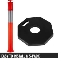 VEVOR 5Pack Delineator Posts 44 Inch Height, Orange PE Delineator Post Kit 10 inch Reflective Band, Traffic Delineator Posts with Rubber Base 16 inch for Construction Sites, Facility Management etc.