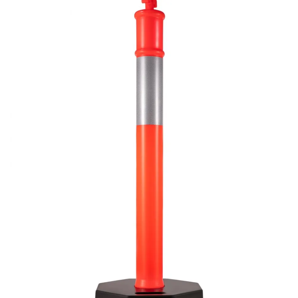 VEVOR 5Pack Delineator Posts 44 Inch Height, Orange PE Delineator Post Kit 10 inch Reflective Band, Traffic Delineator Posts with Rubber Base 16 inch for Construction Sites, Facility Management etc.