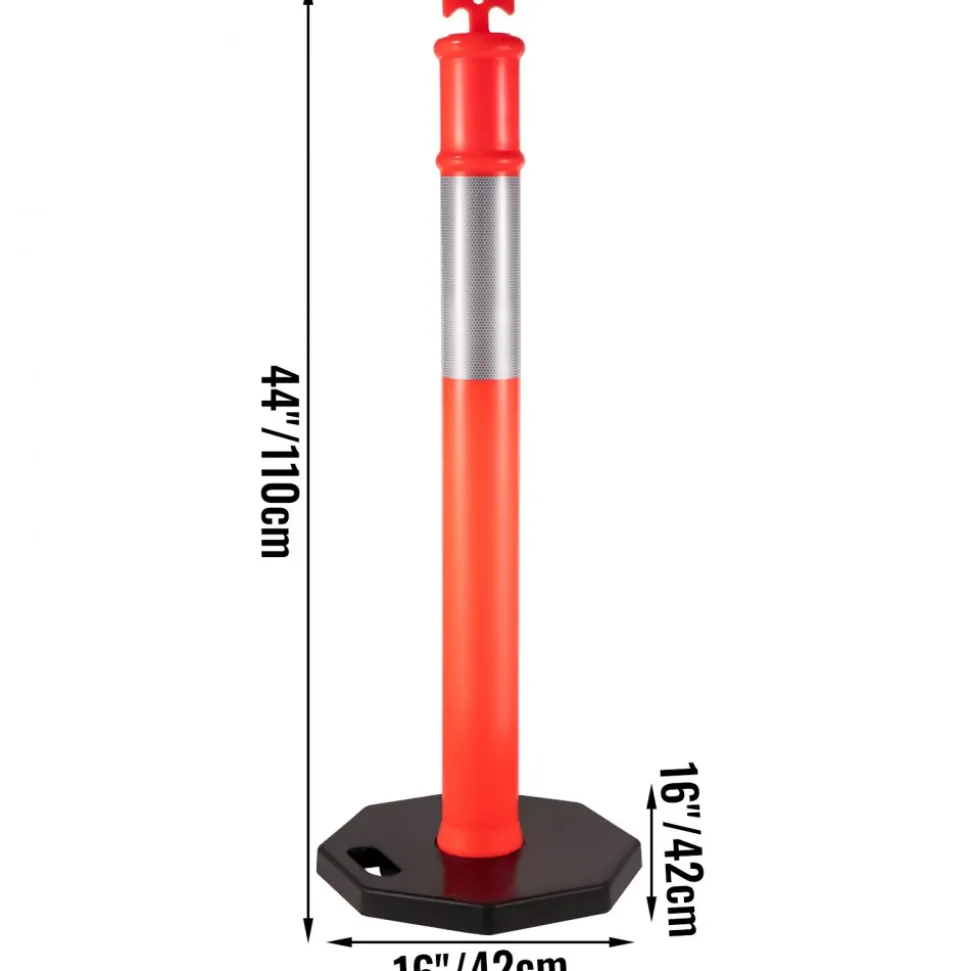 VEVOR 5Pack Delineator Posts 44 Inch Height, Orange PE Delineator Post Kit 10 inch Reflective Band, Traffic Delineator Posts with Rubber Base 16 inch for Construction Sites, Facility Management etc.