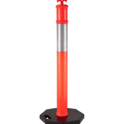 VEVOR 5Pack Delineator Posts 44 Inch Height, Orange PE Delineator Post Kit 10 inch Reflective Band, Traffic Delineator Posts with Rubber Base 16 inch for Construction Sites, Facility Management etc.