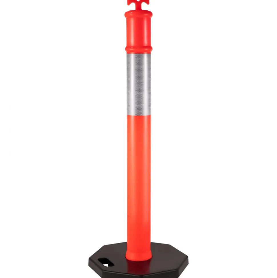 VEVOR 5Pack Delineator Posts 44 Inch Height, Orange PE Delineator Post Kit 10 inch Reflective Band, Traffic Delineator Posts with Rubber Base 16 inch for Construction Sites, Facility Management etc.