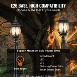 VEVOR 2 Pack Dusk to Dawn Outdoor Post Light, 20.87 in, Waterproof Lamp Post Light Fixtures with 5.5 in Pier Mount Base Glass Shade, Lightning-proof Exterior Pole Column Light for Patio Garden Pathway