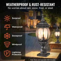 VEVOR 2 Pack Dusk to Dawn Outdoor Post Light, 20.87 in, Waterproof Lamp Post Light Fixtures with 5.5 in Pier Mount Base Glass Shade, Lightning-proof Exterior Pole Column Light for Patio Garden Pathway