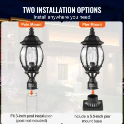 VEVOR 2 Pack Dusk to Dawn Outdoor Post Light, 20.87 in, Waterproof Lamp Post Light Fixtures with 5.5 in Pier Mount Base Glass Shade, Lightning-proof Exterior Pole Column Light for Patio Garden Pathway