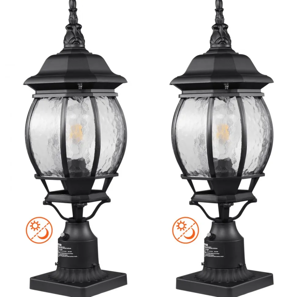 VEVOR 2 Pack Dusk to Dawn Outdoor Post Light, 20.87 in, Waterproof Lamp Post Light Fixtures with 5.5 in Pier Mount Base Glass Shade, Lightning-proof Exterior Pole Column Light for Patio Garden Pathway