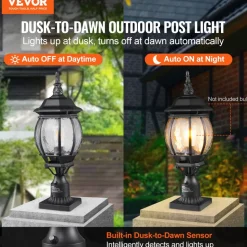 VEVOR 2 Pack Dusk to Dawn Outdoor Post Light, 20.87 in, Waterproof Lamp Post Light Fixtures with 5.5 in Pier Mount Base Glass Shade, Lightning-proof Exterior Pole Column Light for Patio Garden Pathway