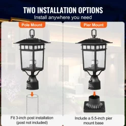 VEVOR 2 Pack Dusk to Dawn Outdoor Post Light, 15.35 in, Waterproof Lamp Post Light Fixtures with 3.5 in Pier Mount Base Glass Shade, Lightning-proof Exterior Pole Column Light for Patio Garden Pathway