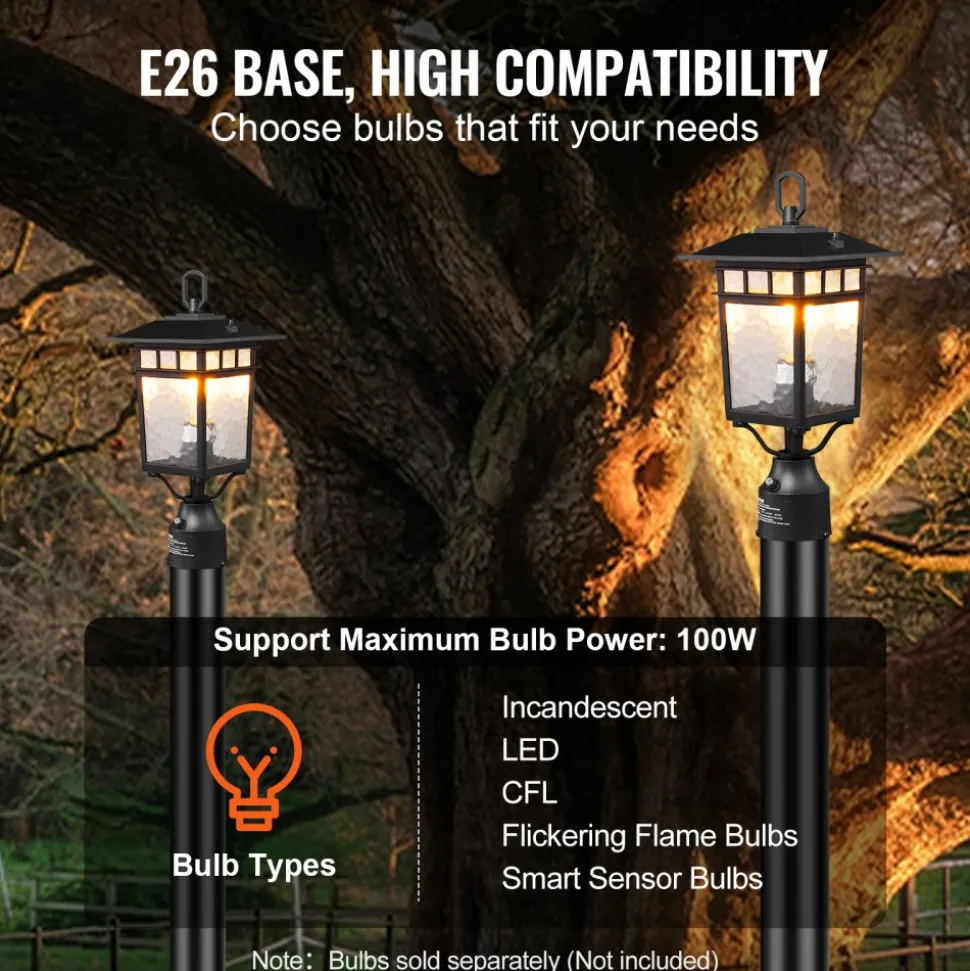 VEVOR 2 Pack Dusk to Dawn Outdoor Post Light, 15.35 in, Waterproof Lamp Post Light Fixtures with 3.5 in Pier Mount Base Glass Shade, Lightning-proof Exterior Pole Column Light for Patio Garden Pathway