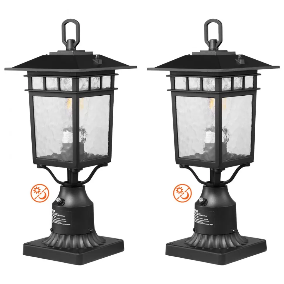 VEVOR 2 Pack Dusk to Dawn Outdoor Post Light, 15.35 in, Waterproof Lamp Post Light Fixtures with 3.5 in Pier Mount Base Glass Shade, Lightning-proof Exterior Pole Column Light for Patio Garden Pathway