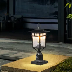 VEVOR 2 Pack Dusk to Dawn Outdoor Post Light, 15.35 in, Waterproof Lamp Post Light Fixtures with 3.5 in Pier Mount Base Glass Shade, Lightning-proof Exterior Pole Column Light for Patio Garden Pathway