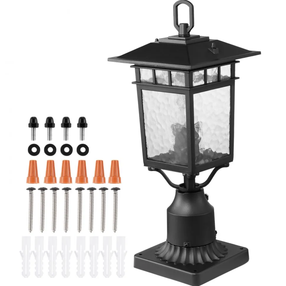 VEVOR 2 Pack Dusk to Dawn Outdoor Post Light, 15.35 in, Waterproof Lamp Post Light Fixtures with 3.5 in Pier Mount Base Glass Shade, Lightning-proof Exterior Pole Column Light for Patio Garden Pathway