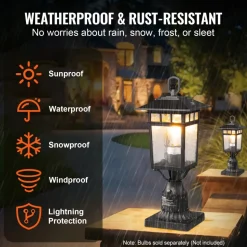 VEVOR 2 Pack Dusk to Dawn Outdoor Post Light, 15.35 in, Waterproof Lamp Post Light Fixtures with 3.5 in Pier Mount Base Glass Shade, Lightning-proof Exterior Pole Column Light for Patio Garden Pathway