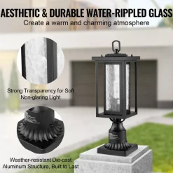 VEVOR 2 Pack Dusk to Dawn Outdoor Post Light, 17.72 in, Waterproof Lamp Post Light Fixtures with 3.5 in Pier Mount Base Glass Shade, Lightning-proof Exterior Pole Column Light for Patio Garden Pathway